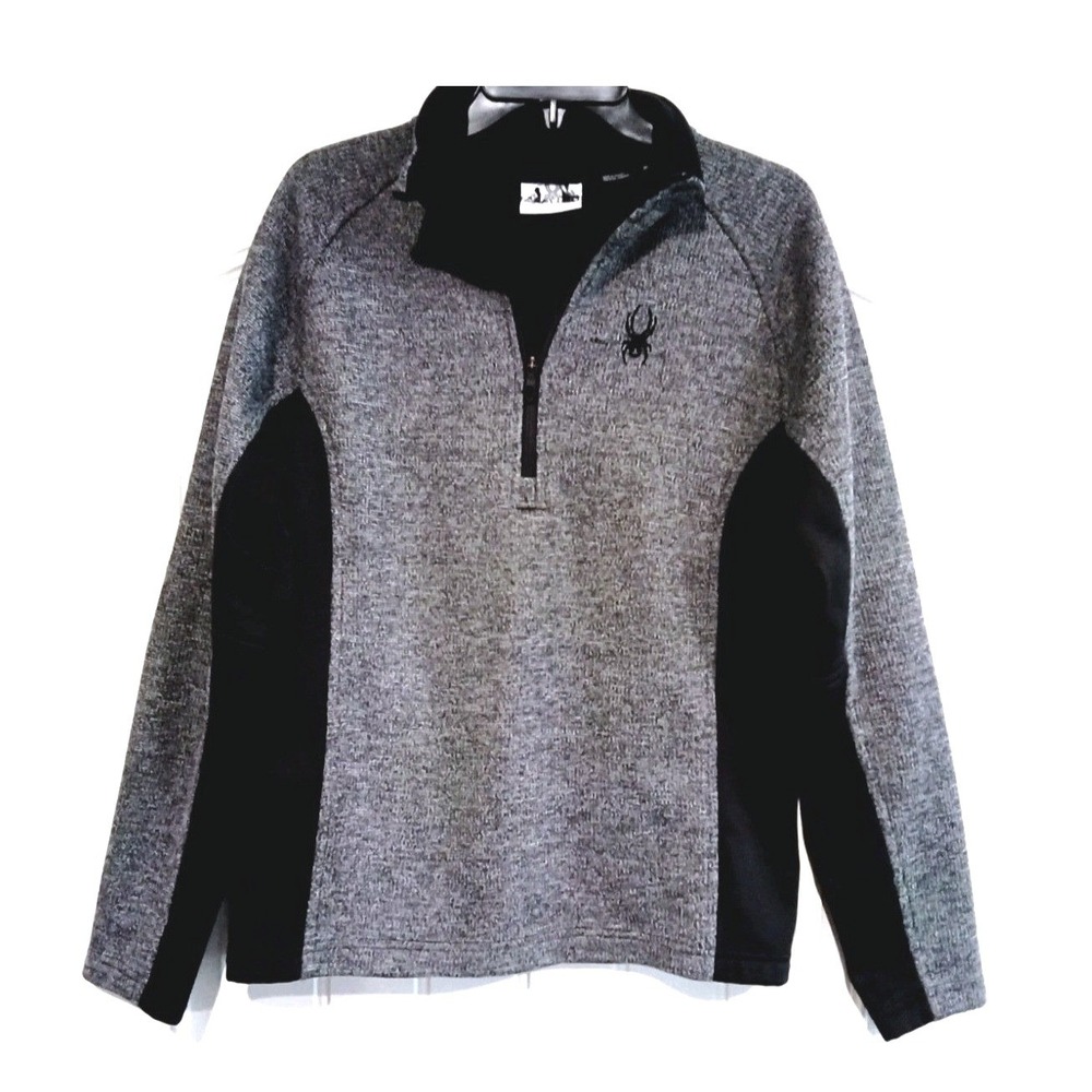 Spyder Mens Quarter Zip Fleece Pullover Gray Black Athletic Sweater Size M
